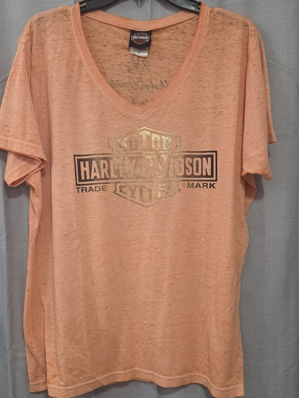 Harley Davidson Women's Orange Short Sleeve VNeck T Metallic 3XL Statesville NC